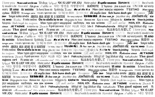 Words I love you in different languages. Vector greeting card